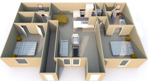 Floor plan for 2 beds, 2 baths, 1089 sqft